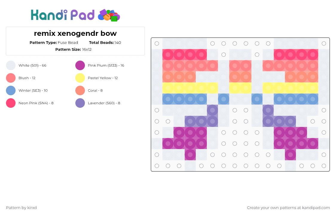 remix xenogendr bow - Fuse Bead Pattern by sentxd on Kandi Pad - white,red,pink,personal,small,cute,pride,xenogender