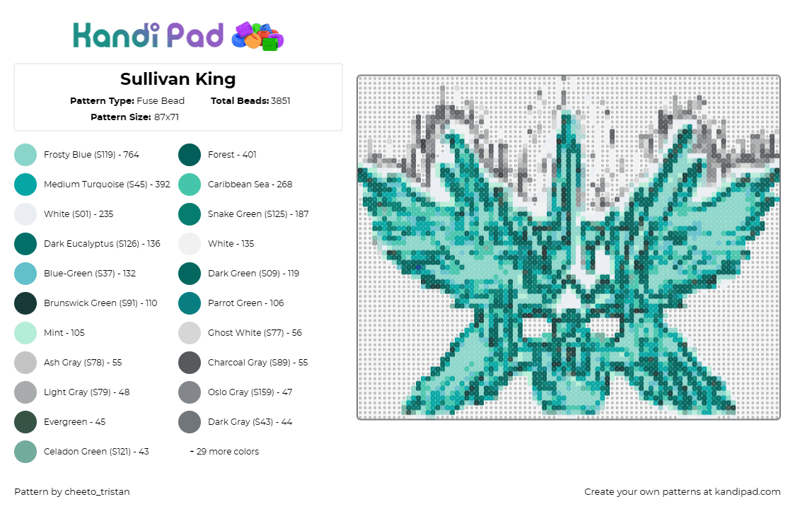 Sullivan King - Fuse Bead Pattern by cheeto_tristan on Kandi Pad - sullivan king,music,edm,dj,skull,majestic wings,rebellious,aqua,striking