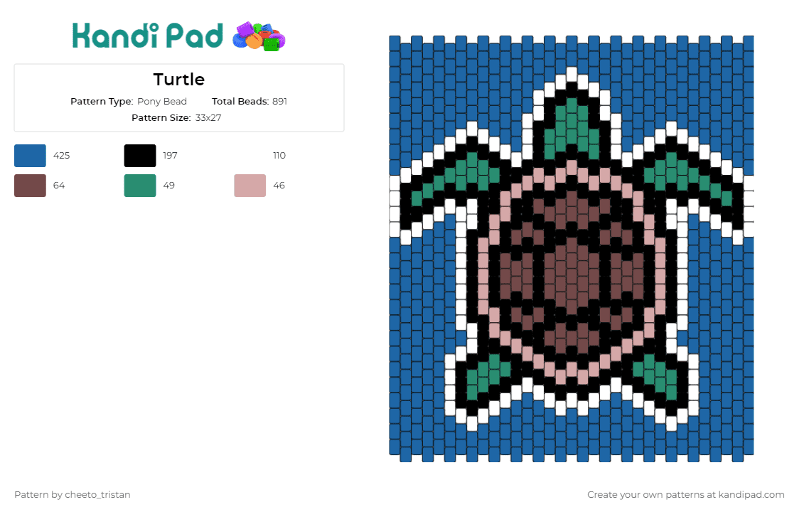 Turtle - Pony Bead Pattern by cheeto_tristan on Kandi Pad - turtle,panel,water