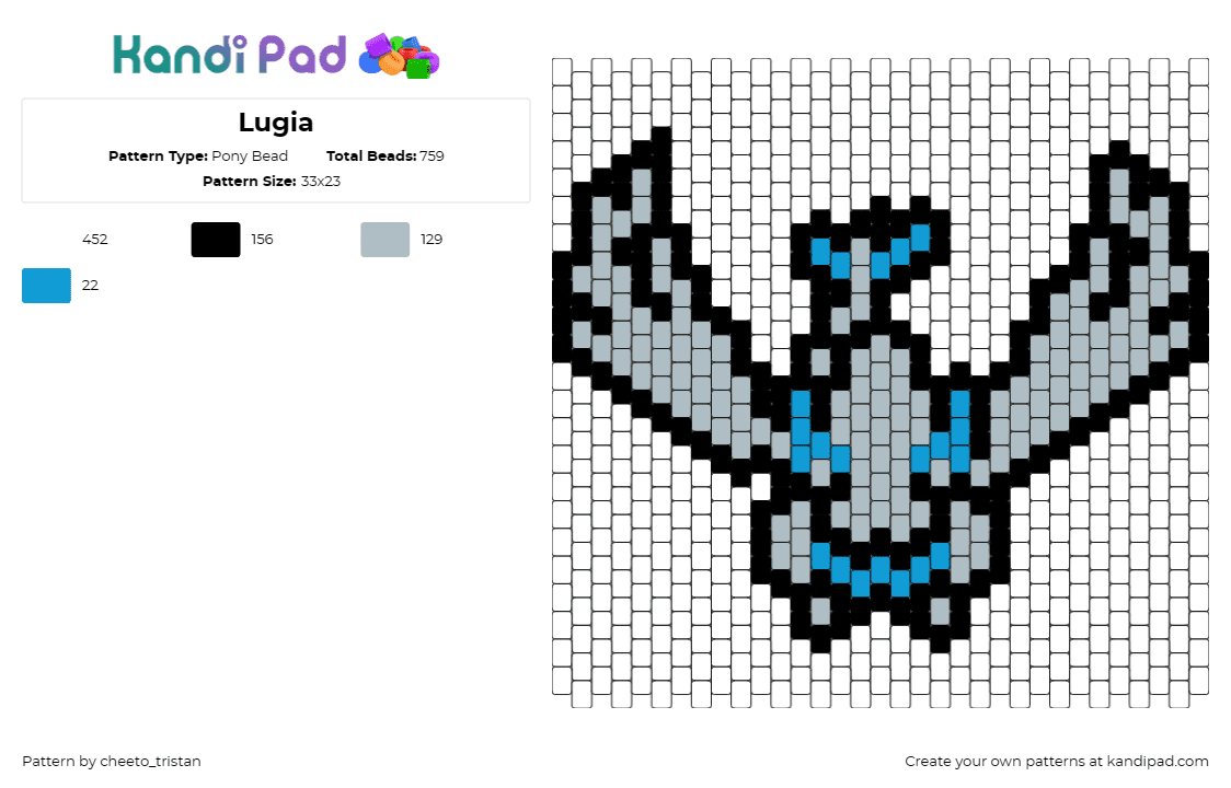 Lugia - Pony Bead Pattern by cheeto_tristan on Kandi Pad - lugia,pokemon,anime,tv show