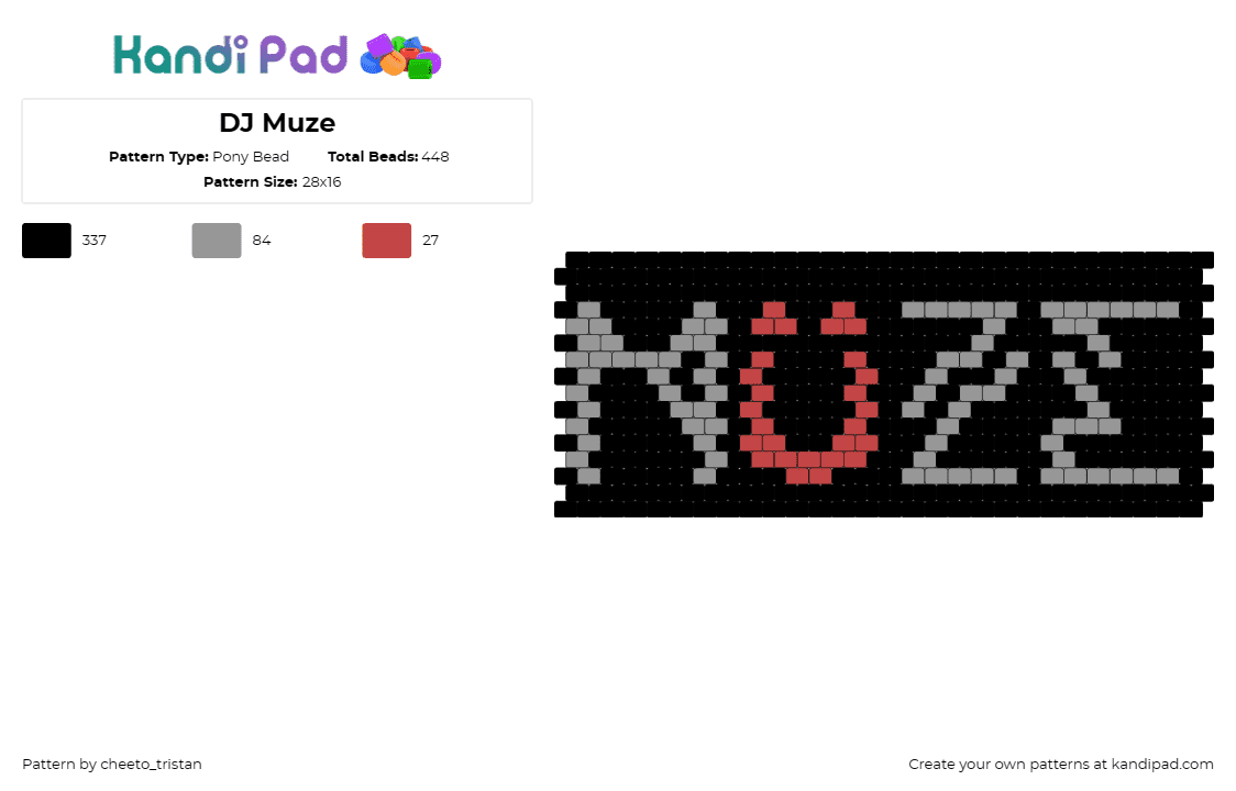 DJ Muze - Pony Bead Pattern by cheeto_tristan on Kandi Pad - dj muze,music,dj,edm,cuff