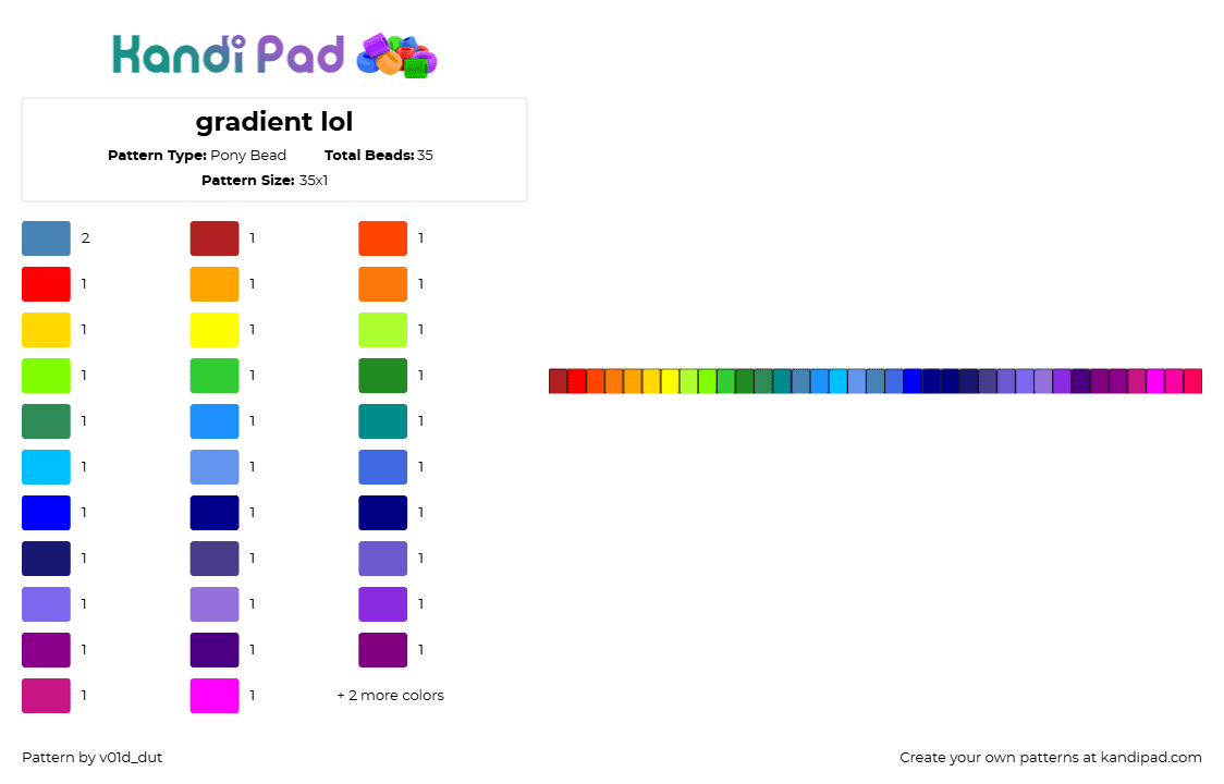 gradient lol - Pony Bead Pattern by v01d_dut on Kandi Pad - gradient,rainbow,colorful,spectrum,single,bracelet