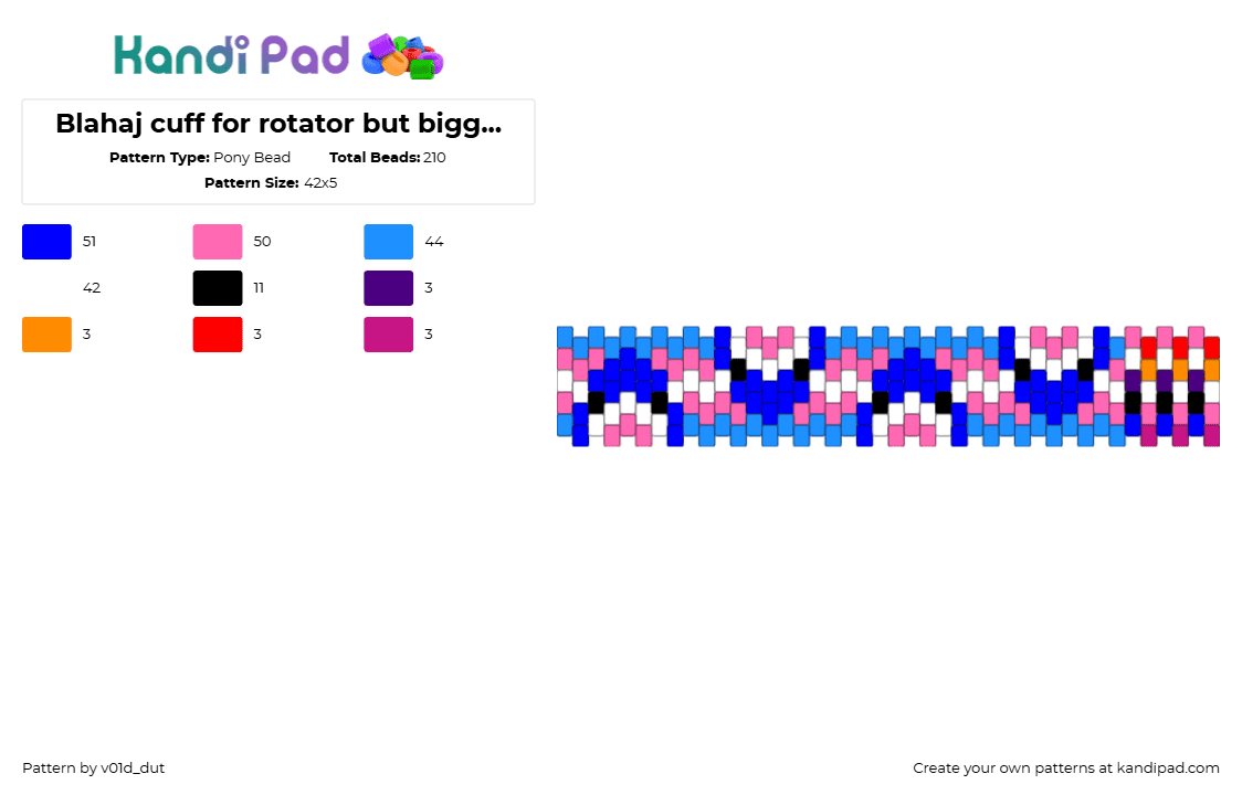 Blahaj cuff for rotator but bigger and more pride - Pony Bead Pattern by v01d_dut on Kandi Pad - light blue,purple,pink,shark,pride