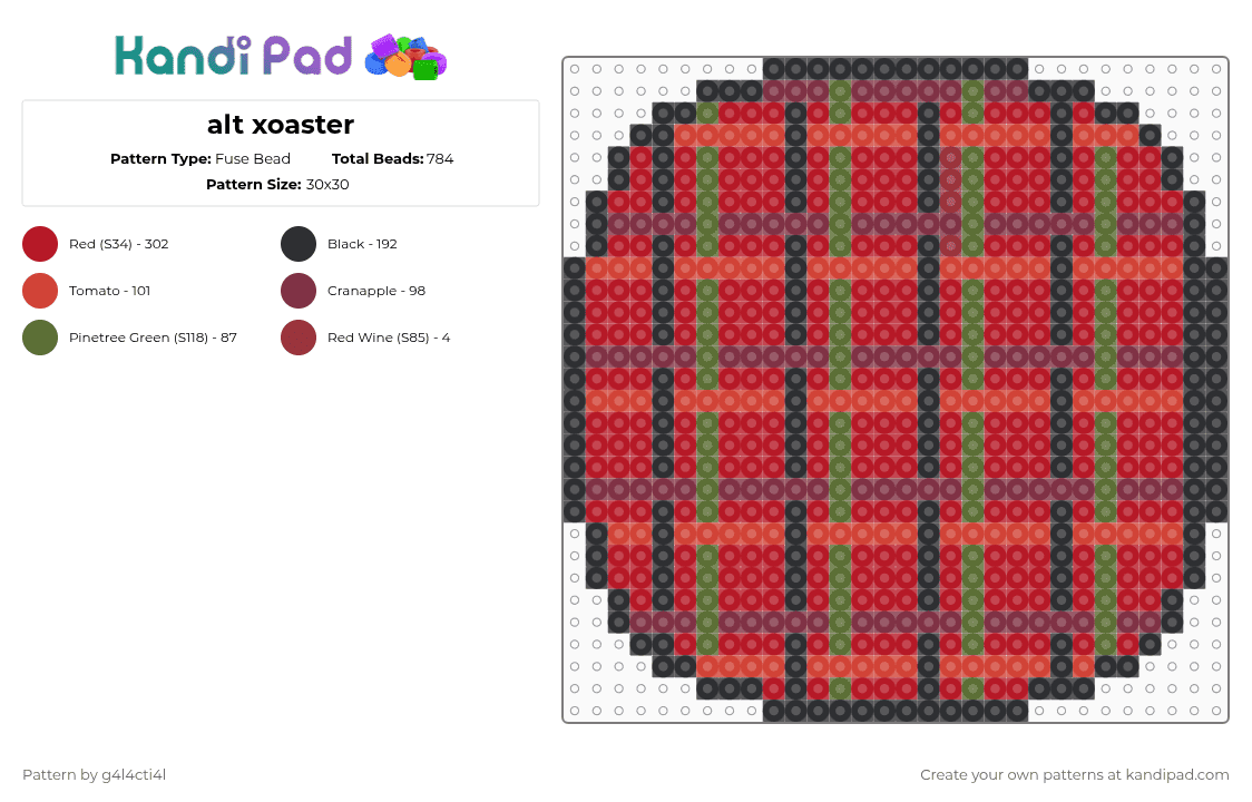 alt xoaster - Fuse Bead Pattern by deleted_user_71482 on Kandi Pad - alternative, coaster, emo, grunge, mug coaster, red