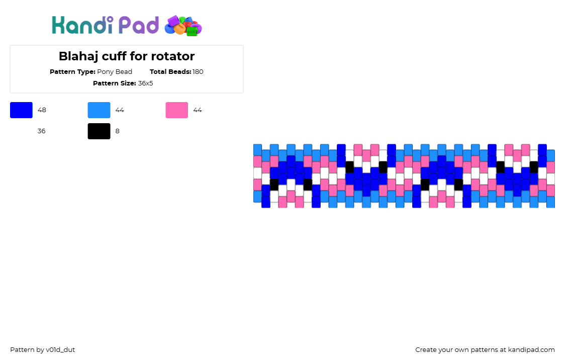 Blahaj cuff for rotator - Pony Bead Pattern by v01d_dut on Kandi Pad - light blue,purple,pink