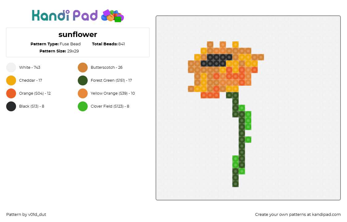 sunflower - Fuse Bead Pattern by v01d_dut on Kandi Pad - sunflower,flower,nature,simple,orange,green