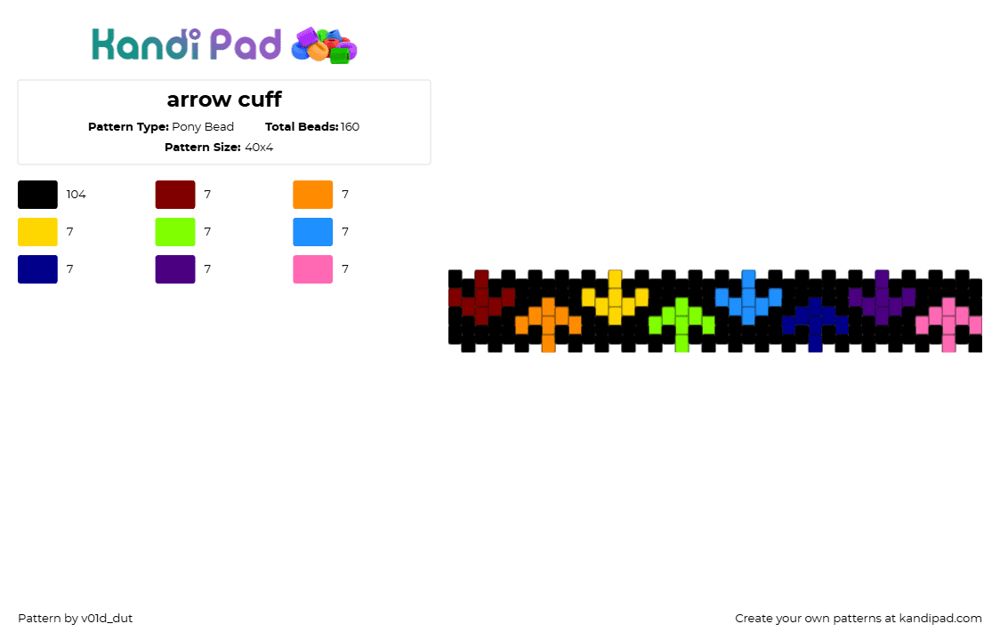 arrow cuff - Pony Bead Pattern by v01d_dut on Kandi Pad - black,purple,arrow,rainbow,pride