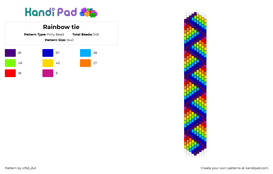 Rainbow tie - Pony Bead Pattern by v01d_dut on Kandi Pad - zig zag,rainbow,neon,necktie,tie,clothing,purple,blue