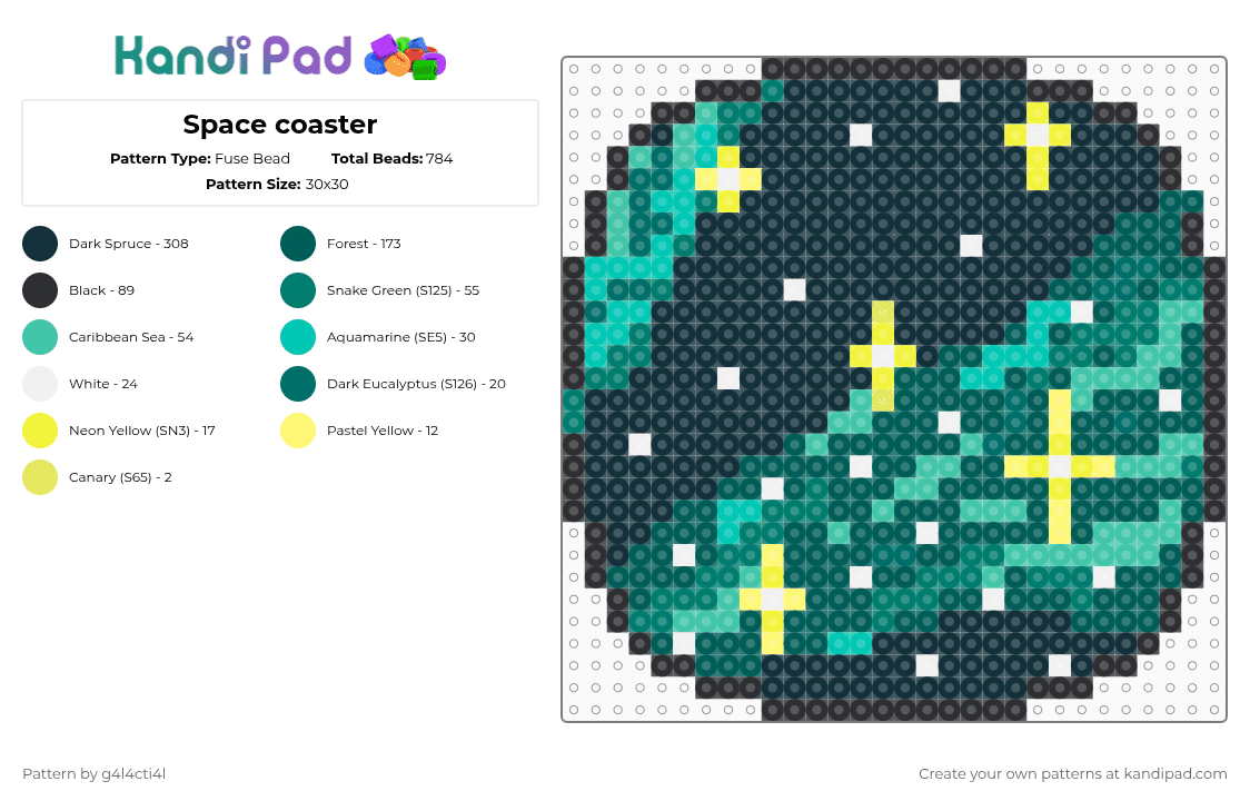 Space coaster - Fuse Bead Pattern by deleted_user_71482 on Kandi Pad - black,gray,teal,space,coaster,mug coaster,galaxy,stars