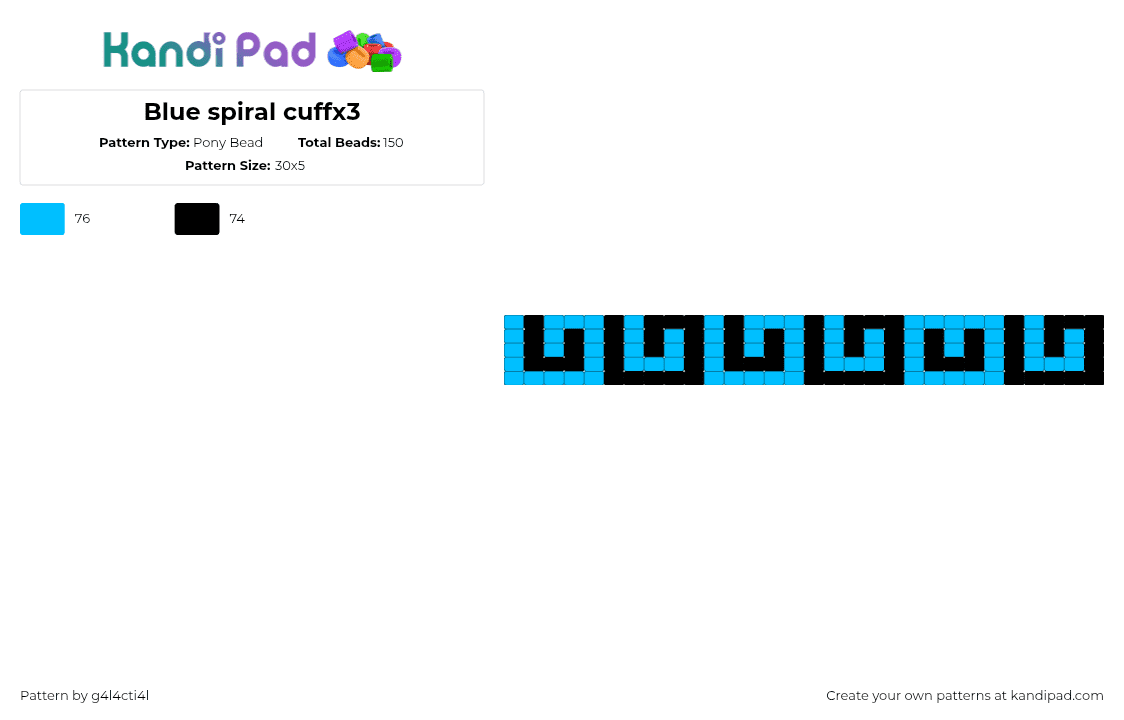 Blue spiral cuffx3 - Pony Bead Pattern by deleted_user_71482 on Kandi Pad - light blue,black,scene,blue,neon,decora,pattern,geometric,cuff