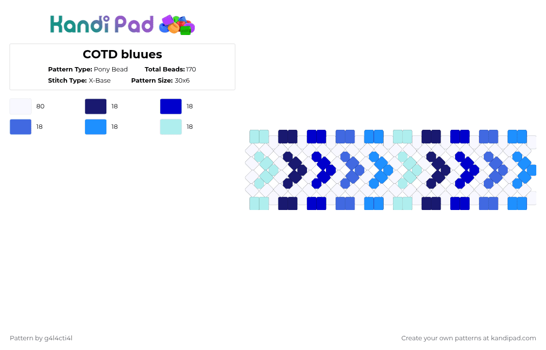 COTD bluues - Pony Bead Pattern by deleted_user_71482 on Kandi Pad - chevron,xbase,cuff,purple,light blue,cotdblues