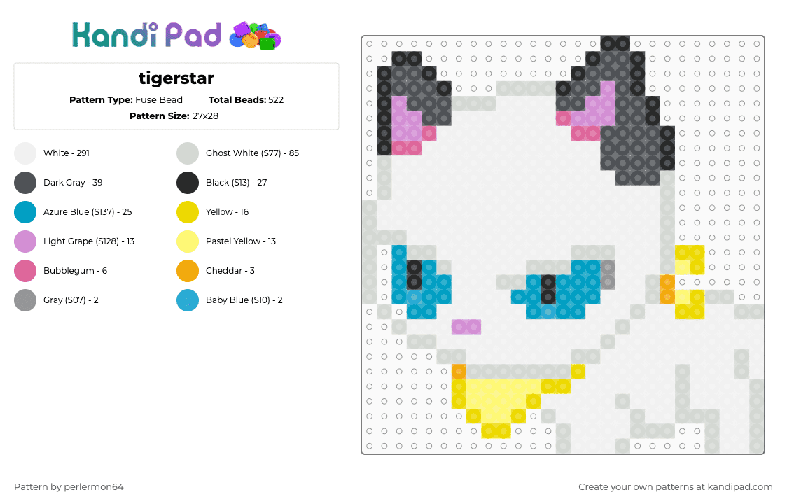 tigerstar - Fuse Bead Pattern by perlermon64 on Kandi Pad - tigerstar,warrior cats,character,white,gray,light blue,yellow