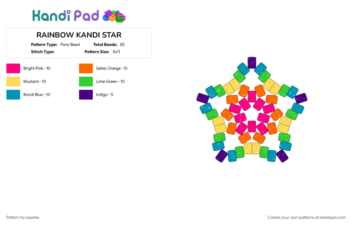 RAINBOW KANDI STAR - Pony Bead Pattern by sasaika on Kandi Pad - colorful, green, orange