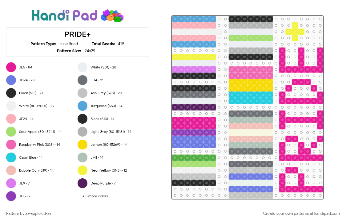 PRIDE+ - Fuse Bead Pattern by xx-applekid-xx on Kandi Pad - beige, pink
