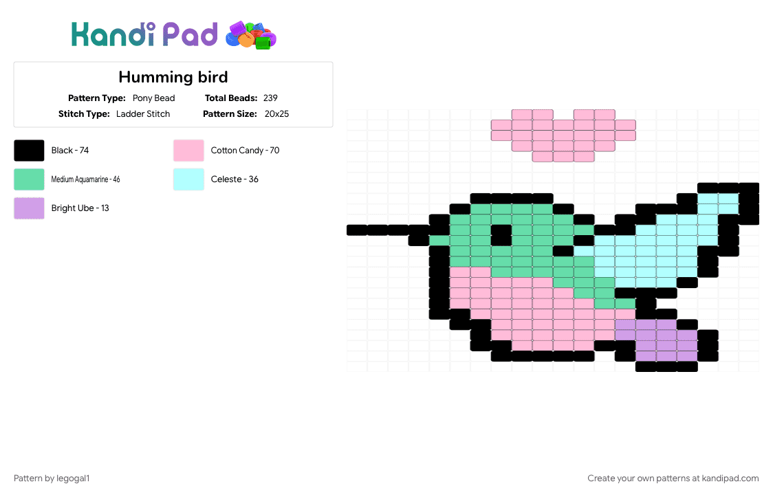 Humming bird - Pony Bead Pattern by legogal1 on Kandi Pad - pink