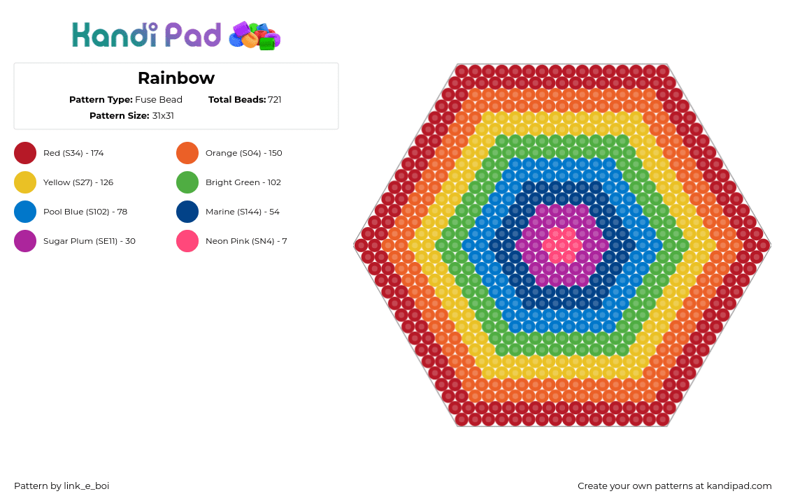 Rainbow - Fuse Bead Pattern by link_e_boi on Kandi Pad - rainbow,hexagon,geometric,simple,red