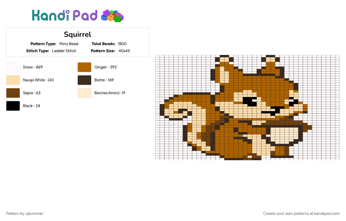 Squirrel - Pony Bead Pattern by vplummer on Kandi Pad - tan