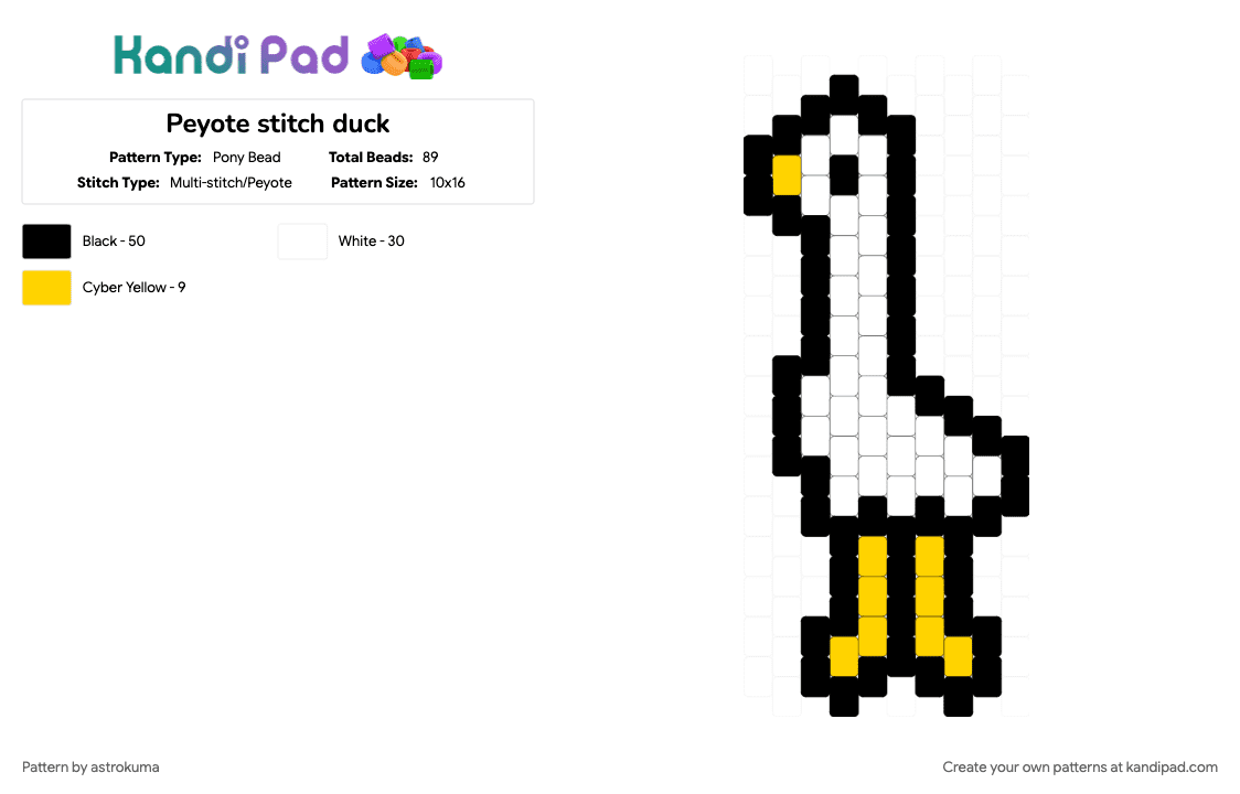 Peyote stitch duck - Pony Bead Pattern by astrokuma on Kandi Pad - 