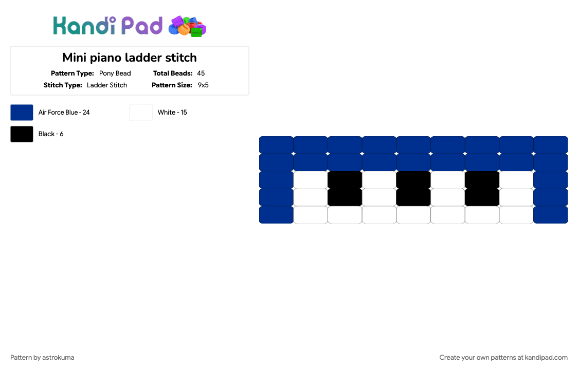 Mini piano ladder stitch - Pony Bead Pattern by astrokuma on Kandi Pad - blue, cotdharmonymusical, piano, white