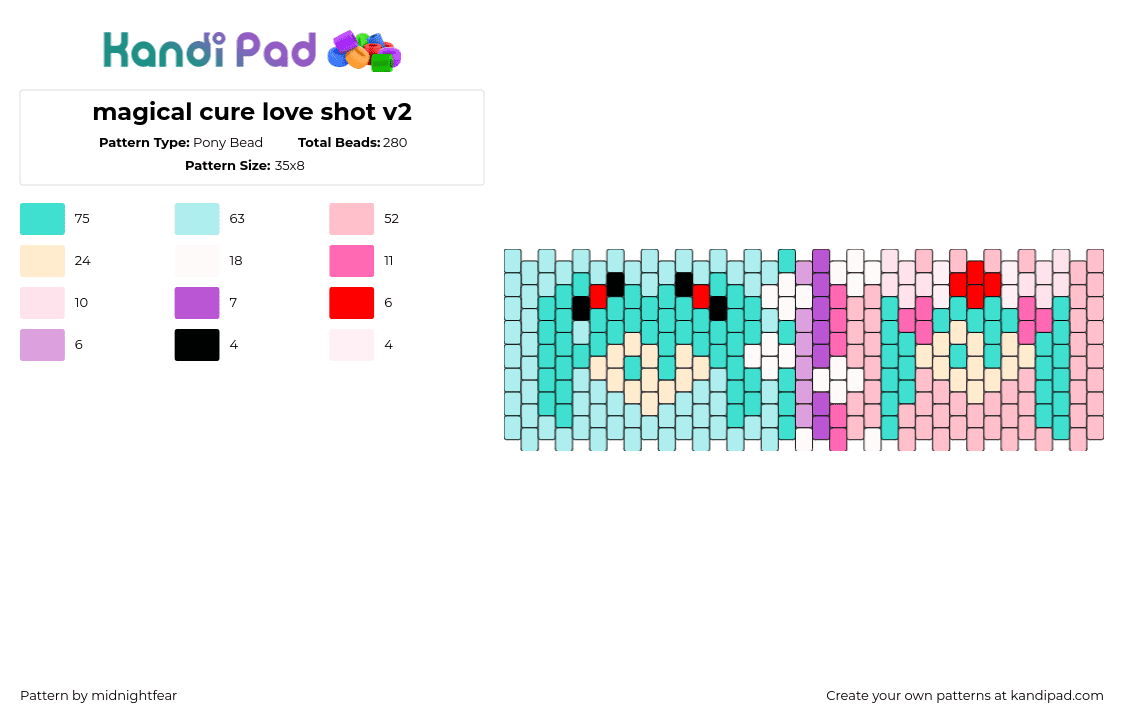 magical cure love shot v2 - Pony Bead Pattern by midnightfear on Kandi Pad - magical cure love shot,sawtowne,hatsune miku,vocaloid,song,music,light blue,teal