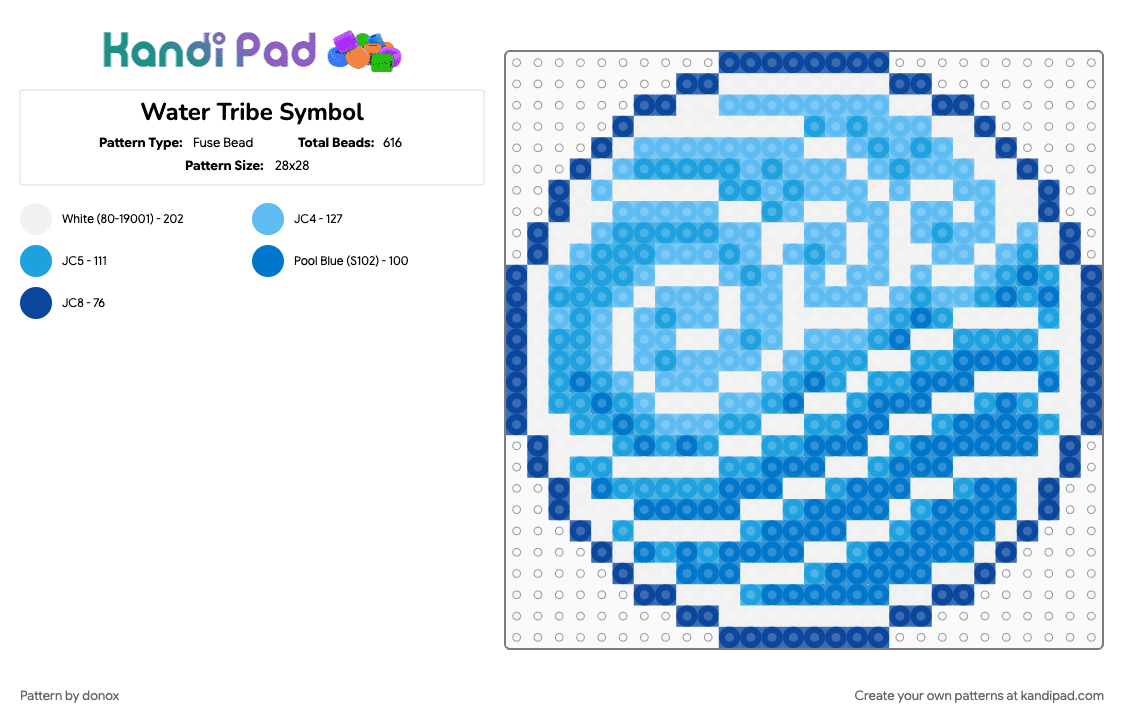 Water Tribe Symbol - Fuse Bead Pattern by donox on Kandi Pad - atla, avatar the last airbender, blue, light blue, symbol, water, water tribe