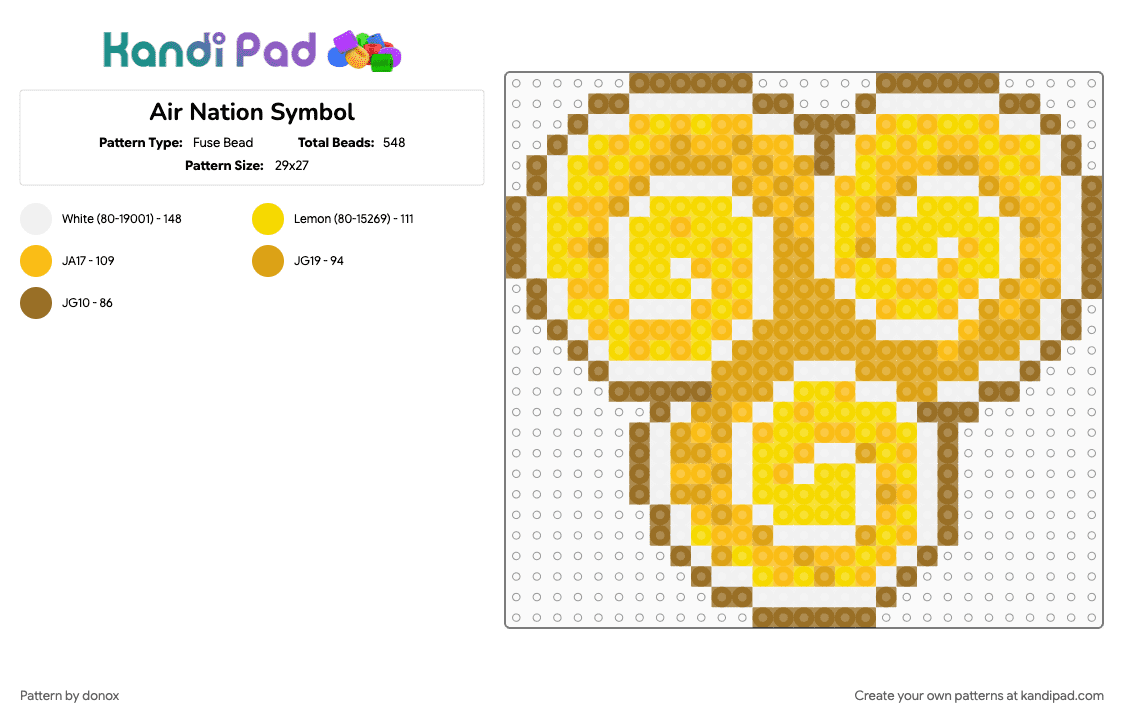 Air Nation Symbol - Fuse Bead Pattern by donox on Kandi Pad - air, air nation, atla, avatar the last airbender, symbol, yellow