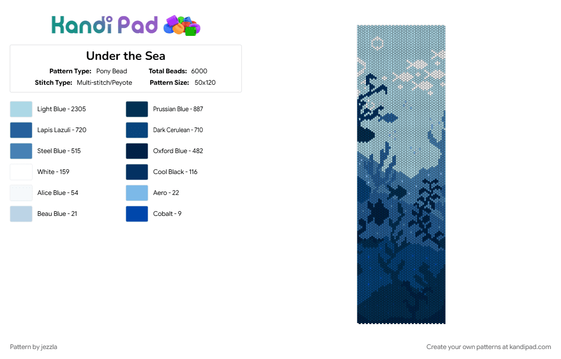 Under the Sea - Pony Bead Pattern by jezzla on Kandi Pad - blue, fish, light blue, ocean, sea, sea creature