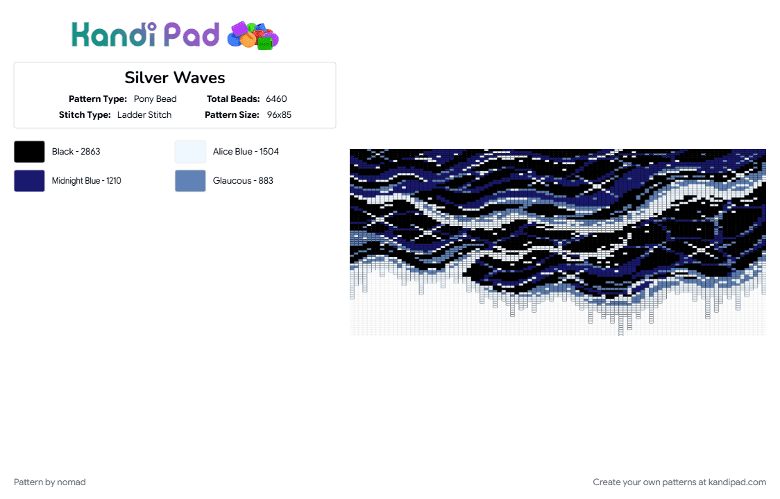 Silver Waves Pony Bead Pattern - Kandi Pad | Kandi Patterns, Fuse Bead ...