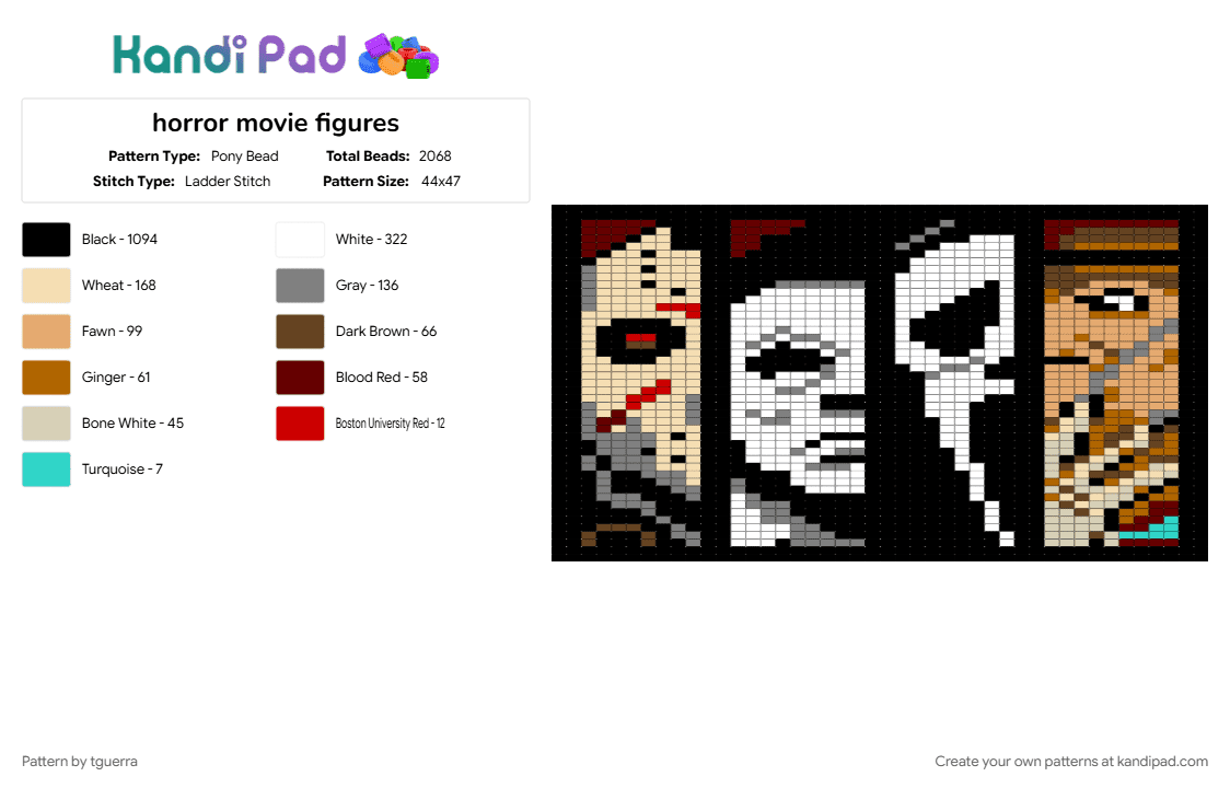 horror movie figures - Pony Bead Pattern by tguerra on Kandi Pad - beige, black, colorful, gray, orange