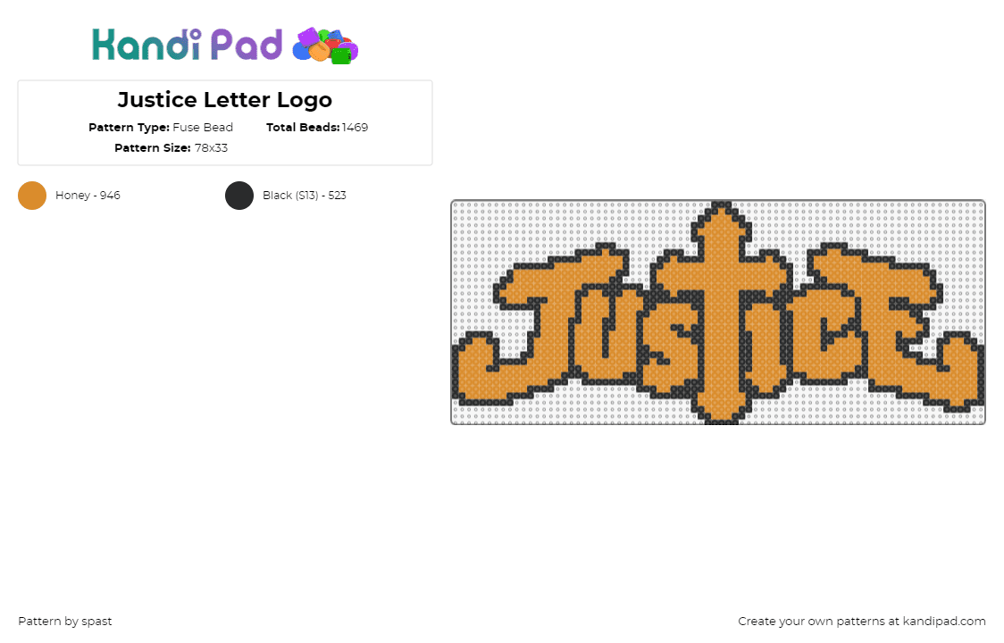 Justice Letter Logo - Fuse Bead Pattern by spast on Kandi Pad - justice,logo,text,dj,edm,music,tan