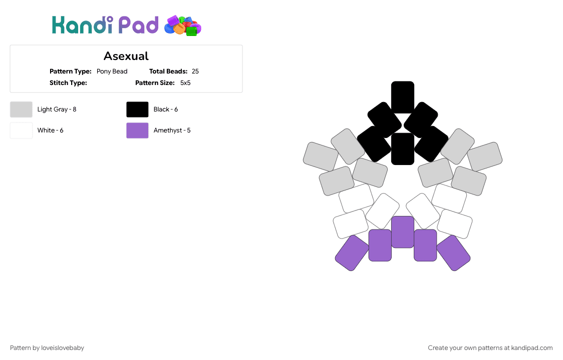Asexual - Pony Bead Pattern by loveislovebaby on Kandi Pad - aroace, asexual, lgbtqia, pride, purple, star, white