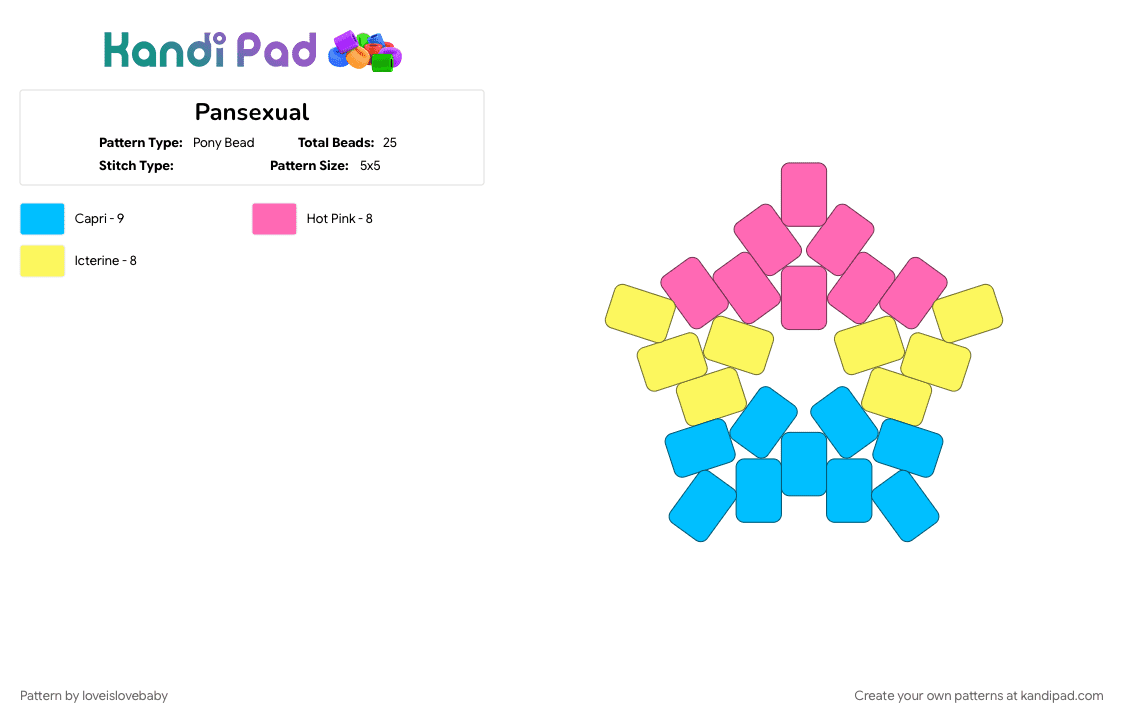 Pansexual - Pony Bead Pattern by loveislovebaby on Kandi Pad - lgbtqia, light blue, pansexual, pink, pride, star, yellow