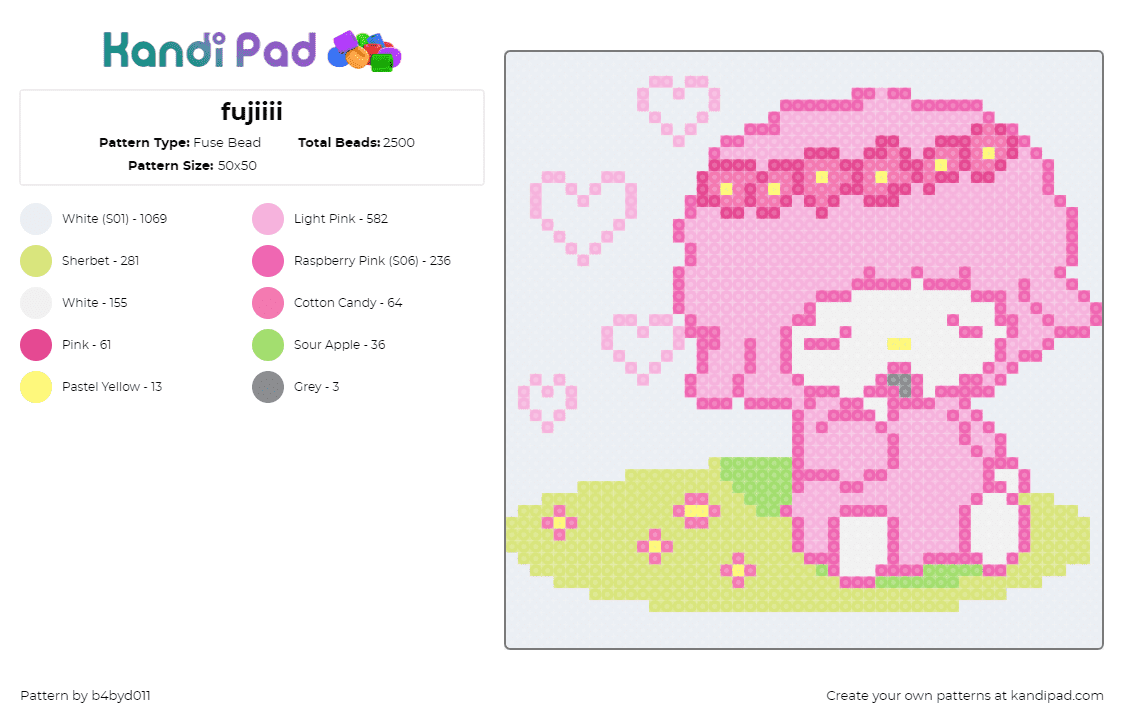 fujiiii - Fuse Bead Pattern by b4byd011 on Kandi Pad - my sweet piano,sanrio,cute,character,kawaii,hearts,pink,green