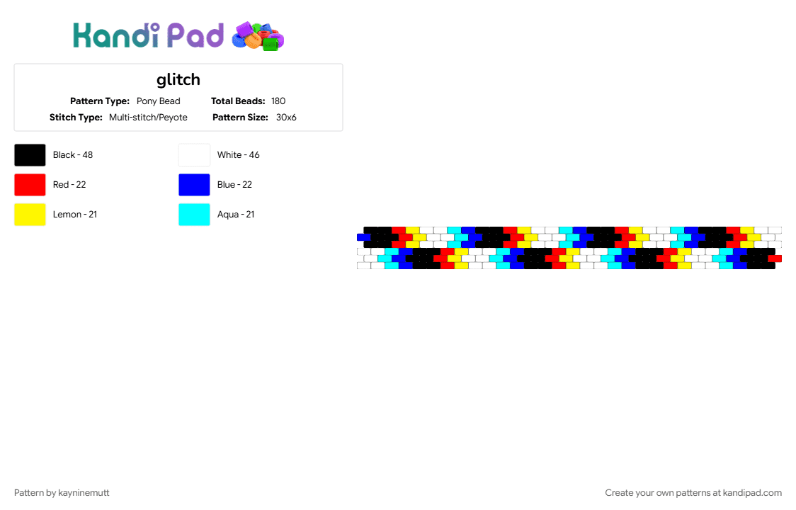 glitch - Pony Bead Pattern by kayninemutt on Kandi Pad - light blue, purple, red, yellow