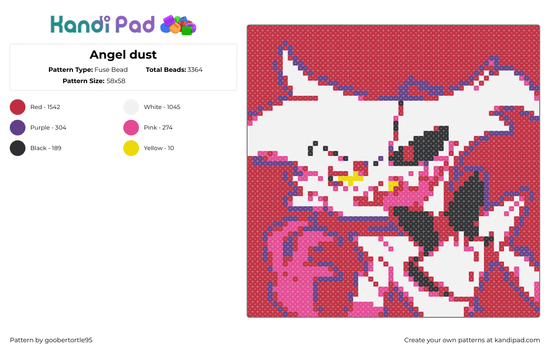 Angel dust - Fuse Bead Pattern by goobertortle95 on Kandi Pad - angel dust,hazbin hotel,helluva boss,animation,tv show,pink,white,red