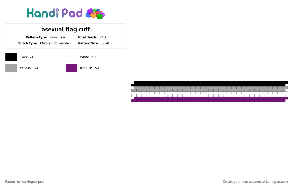 asexual flag cuff - Pony Bead Pattern by walkingcorpse on Kandi Pad - 