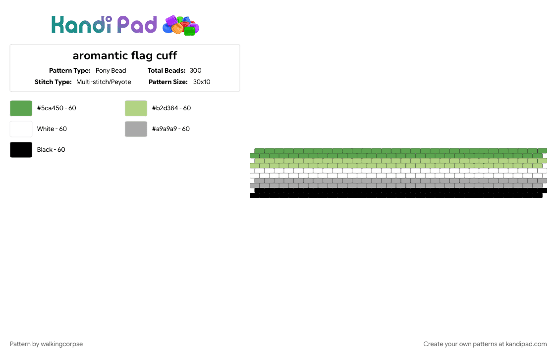 aromantic flag cuff - Pony Bead Pattern by walkingcorpse on Kandi Pad - 