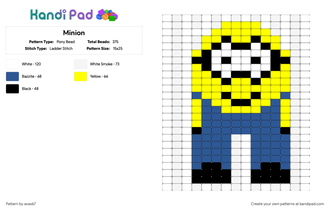 Minion - Pony Bead Pattern by avas67 on Kandi Pad - blue, white, yellow
