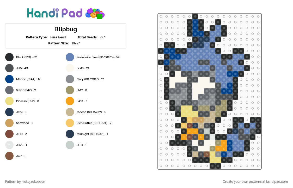 Blipbug - Fuse Bead Pattern by nickojackobsen on Kandi Pad - blue, gray
