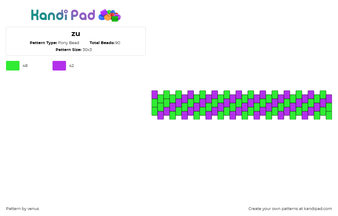 zu - Pony Bead Pattern by venus on Kandi Pad - stripes,cuff