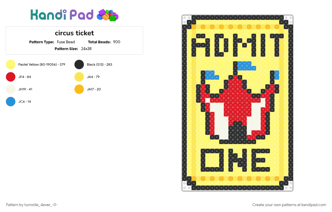 circus ticket - Fuse Bead Pattern by turnstile_4ever_-0- on Kandi Pad - cotdcircuses, yellow