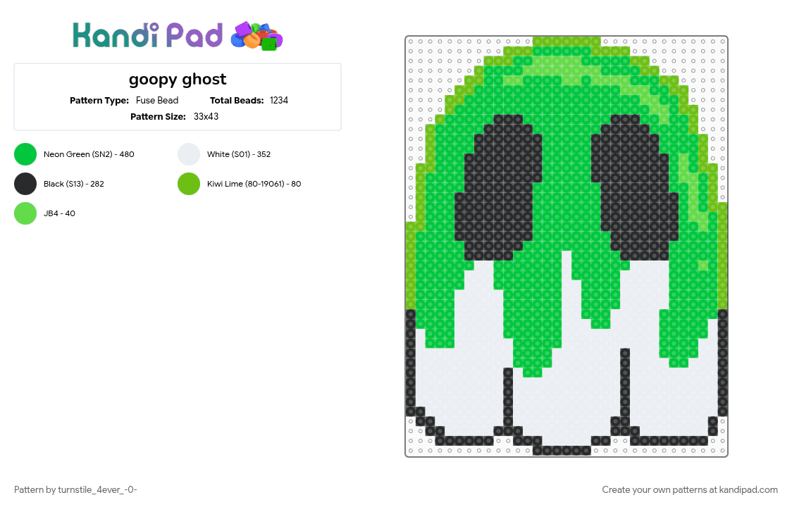 goopy ghost - Fuse Bead Pattern by turnstile_4ever_-0- on Kandi Pad - cotdslimy, ghost, green, white