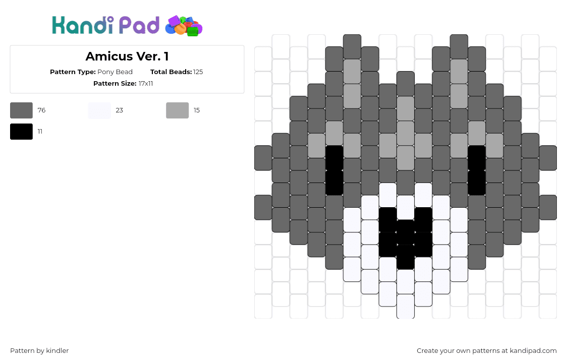 Amicus Ver. 1 - Pony Bead Pattern by kindler on Kandi Pad - amicus,adastra,wolf,character,furry,animal,echo project,story,scifi,gray