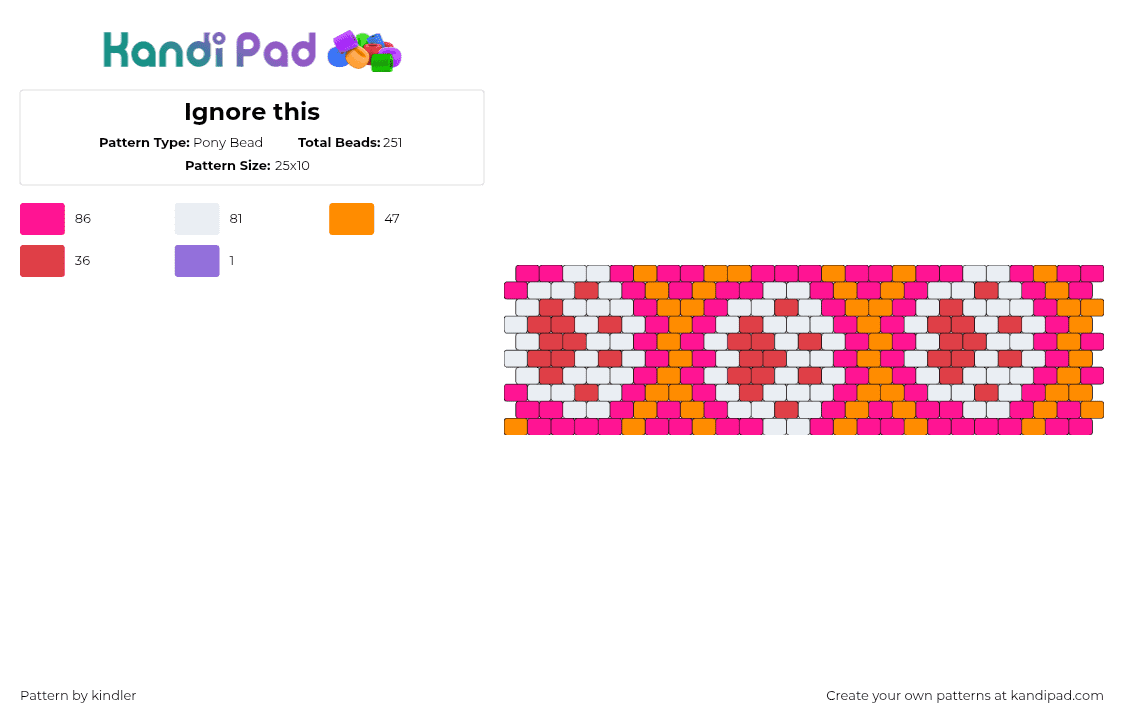 Ignore this - Pony Bead Pattern by kindler on Kandi Pad - paw prints,repeating,animal,cuff,pink,orange,red