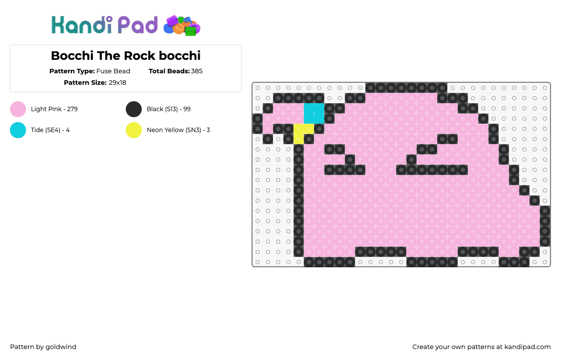 Bocchi The Rock bocchi - Fuse Bead Pattern by goldwind on Kandi Pad - hitori gotou,bocchi the rock,character,manga,comic,pink