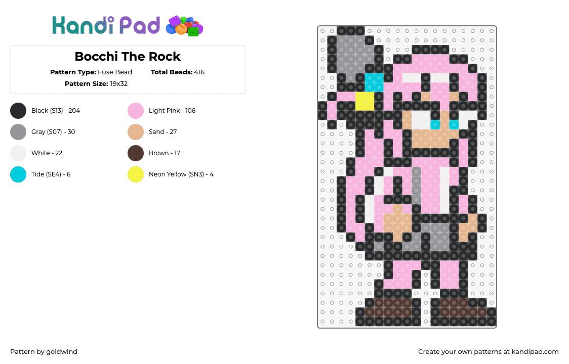 Bocchi the rock - Fuse Bead Pattern by goldwind on Kandi Pad - hitori gotou,bocchi the rock,character,manga,comic,pink