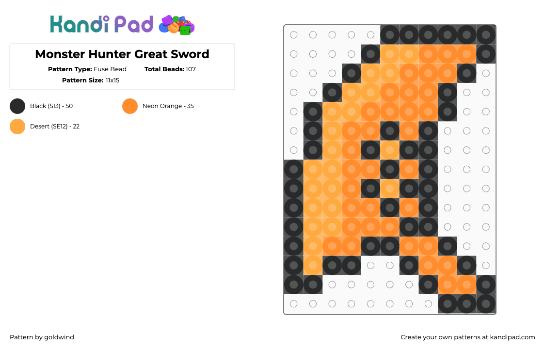 Monster Hunter Great Sword - Fuse Bead Pattern by goldwind on Kandi Pad - great sword,monster hunter,weapon,video game,charm,simple,orange