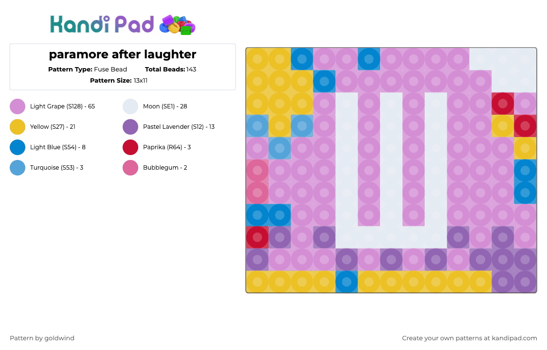 paramore after laughter - Fuse Bead Pattern by goldwind on Kandi Pad - pink,paramore,after laughter,band,album,music,song