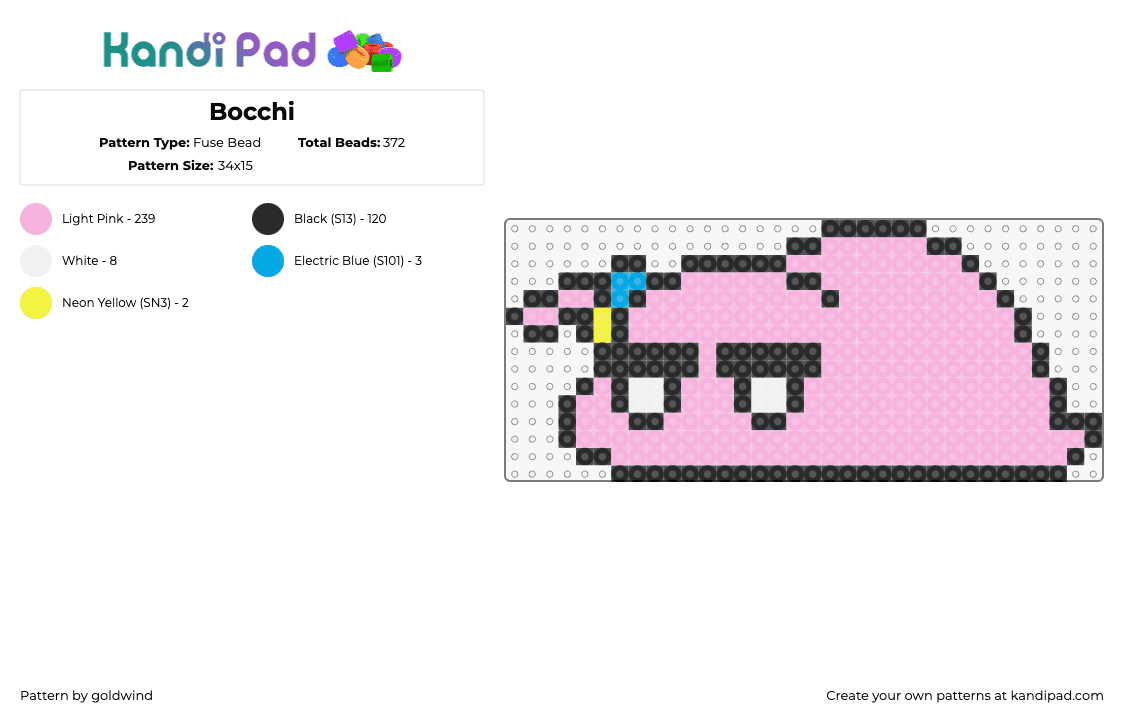 Bocchi - Fuse Bead Pattern by goldwind on Kandi Pad - hitori gotou,bocchi the rock,character,manga,comic,pink