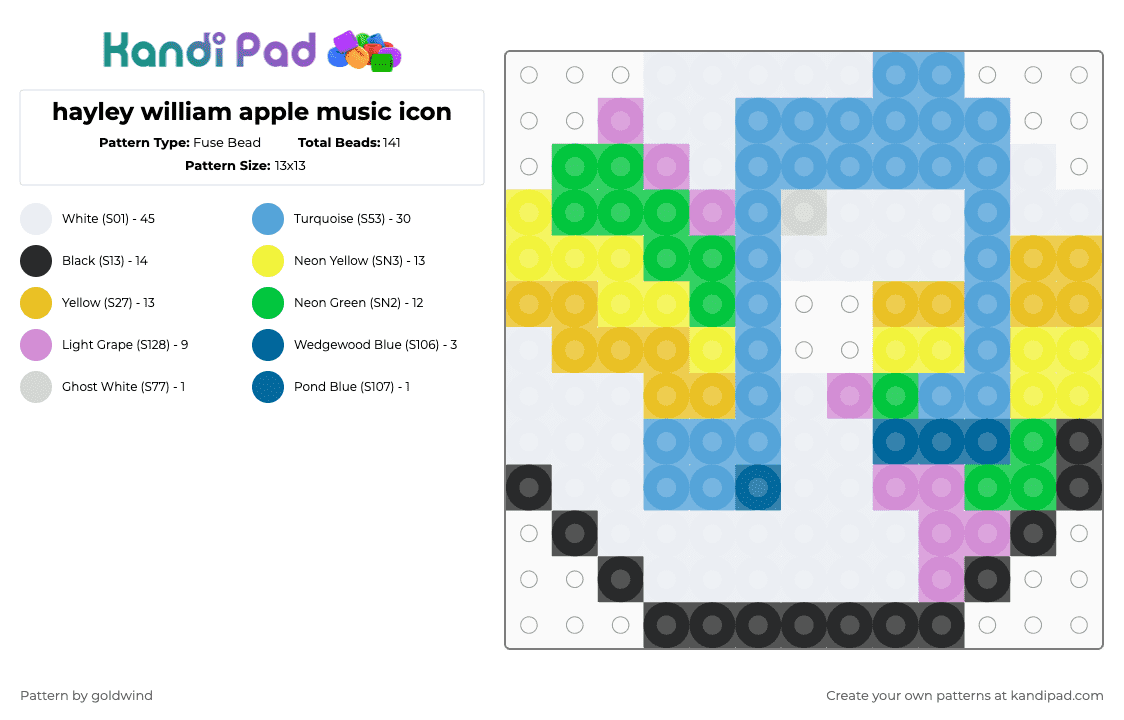 hayley william apple music icon - Fuse Bead Pattern by goldwind on Kandi Pad - cd,apple music,music,icon,website,singer,light blue,yellow,paramore,hayley williams,band,album,ego,song